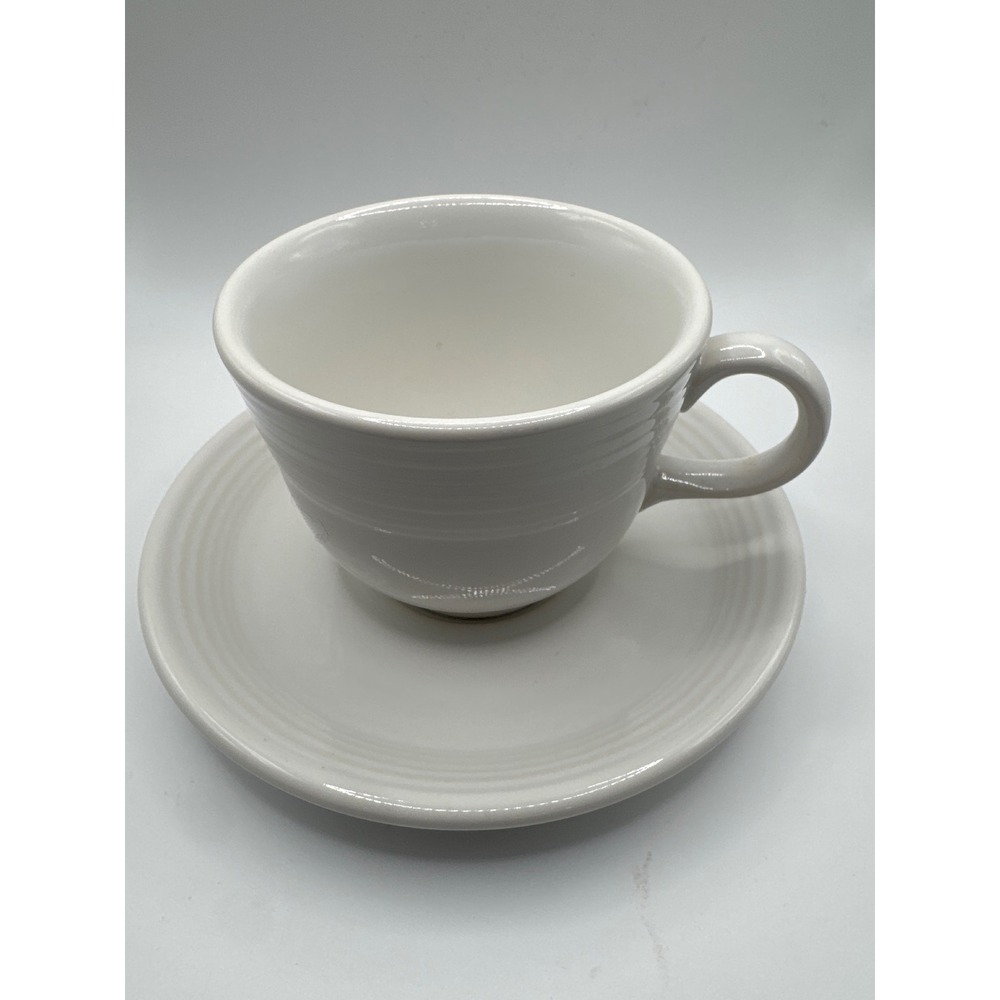 Fiesta White Cup and Saucer Set Homer Laughlin China Co Lead Free USA Made